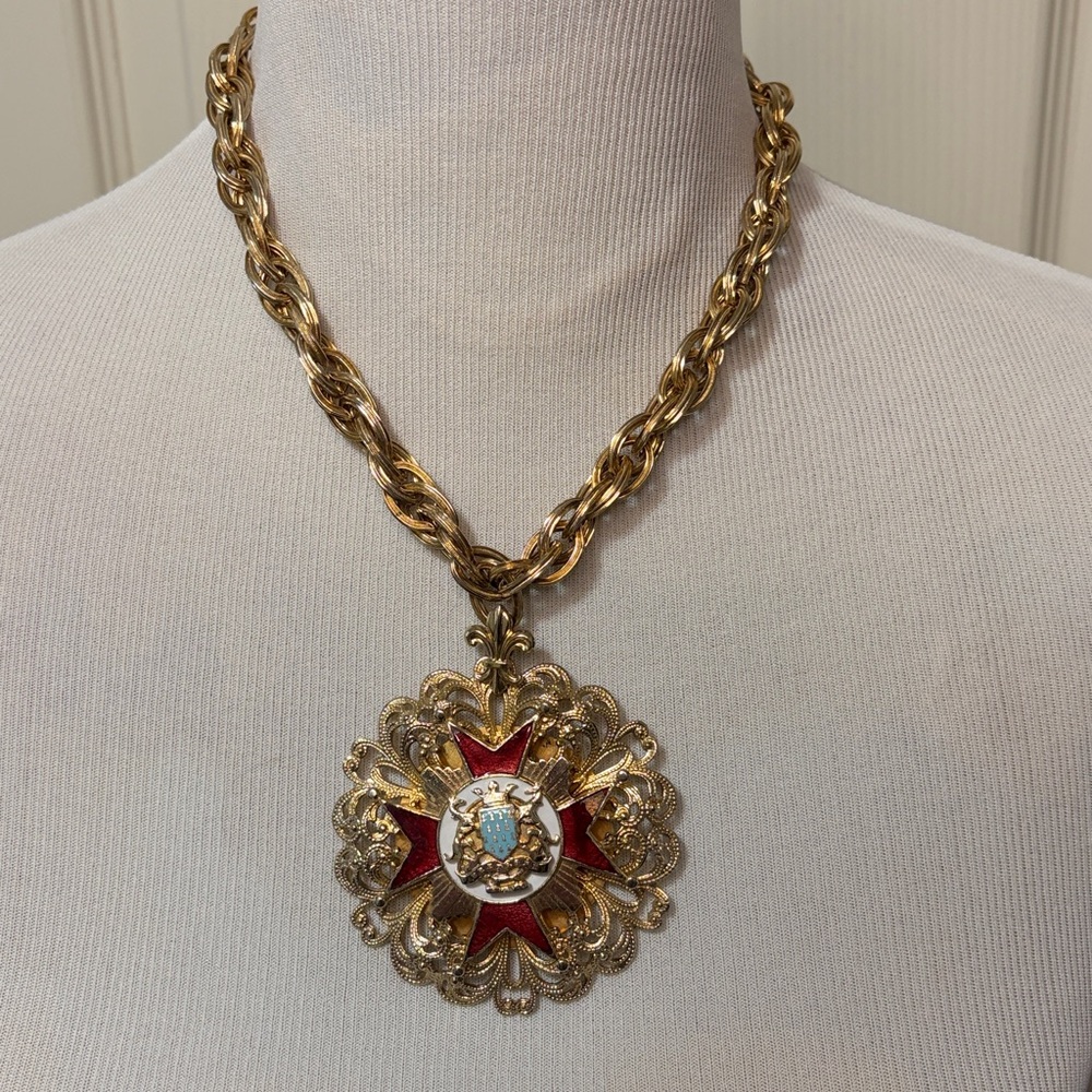 Gold and Red Starburst Pendant Necklace